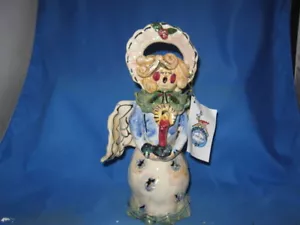 2001 Blue Sky Clayworks Heather Goldminc Christmas Caroler Angel Tealight Holder - Picture 1 of 4