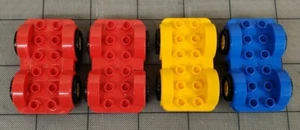 Lego Duplo Car Bases (4) 2x6 w/ Fenders Red Yellow Blue - Picture 1 of 2