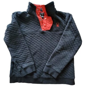 Girls Spyder Sweatshirt Navy Large Quarter Snap Quilted Red Accent Youth Outdoor - Picture 1 of 10