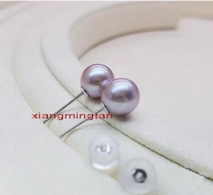 18K Top ROUND real Natural pink purple 10-11MM SOUTH SEA stud PEARL earrings - Picture 1 of 5