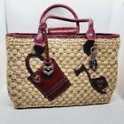 Brighton Handbag Basket Weave Straw handbag purse Leather Trim Heart W Charms