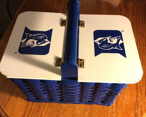 Beautiful Blue and White Duke University Wicker Basket / Lunch Box Cover