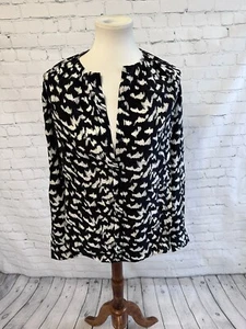 Boss Hugo Boss Womens Silk Long Sleeve Blouse Black White 6 - Picture 1 of 4