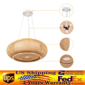Vintage Ceiling Lamp Fixture Decor Bamboo Rattan Pendant Light Hanging Wicker US - Picture 1 of 16