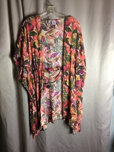 Time and Tru Damen Top Größe XXL-XXXL orange Blumenmuster vorne zum Binden Bademode Überziehen - Bild 1 von 4