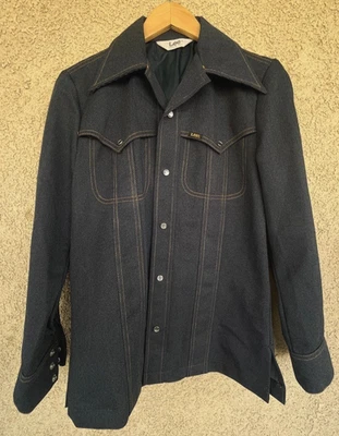 Vintage Lee Blue Denim Style Western Snap Shirt Jacket Men's Small Made In USA - Image 1 of 4