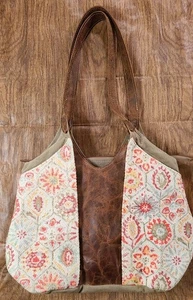 HOPOFLY Upcycled Handmade Bulo Hobo Bag Leather Cotton Boho Shoulder Bag Print - Picture 1 of 14