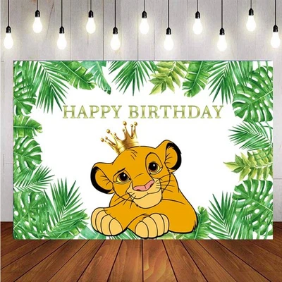 Lion King Simba Backdrop Crown Boys Birthday Party Photo Background Banner Prop - Image 1 of 4
