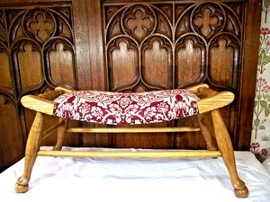 Arts and Crafts Footstool C1900 - ALL NEW UPHOLSTERY- William Morris Fabric - Picture 1 of 22