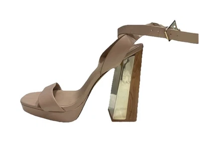 Tacones altos de plataforma Aldo para mujer talla 10 M tostado/grano de madera tacones gruesos acento dorado Foto 1 de 4