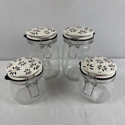 Temp-tations Old World Juego de 4 Botes de Vidrio Negro Floral Encaje Retirado Foto 1 de 4