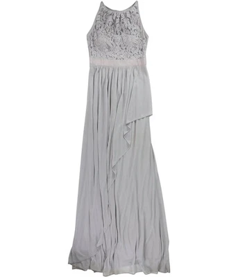 Adrianna Papell Womens Lace Illusion Gown Dress, silver, 4 - Image 1 of 2