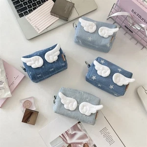 Angel Wing Star Coin Storage Pouch Denim Mini Data Cables Organizer - Picture 1 of 16