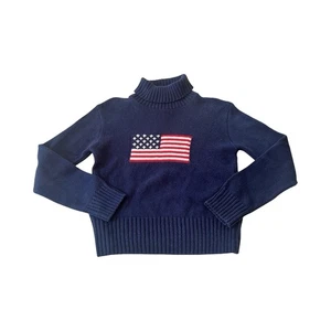 Suéter De Colección Para Mujer L Bandera Americana Logo de EE. UU. Cuello Alto Azul Marino Icónico Clásico - Imagen 1 de 3