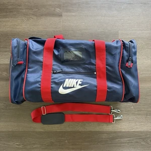 Vintage 80s Nike Duffle Bag Logo Blue Red Gym NOS MINT - Picture 1 of 9
