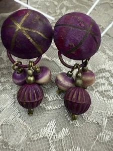 Orecchini viola vintage anni 80 funky audaci luminosi extra large perline clip-on - Foto 1 di 5