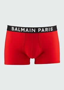 BALMAIN PARIS Men's Logo-Band Red Boxer Briefs 73110 Size Large