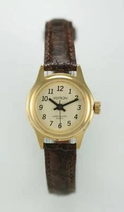 Visitron Damenuhr Edelstahl Gold Wasserdicht Braun Leder Beige Quarz - Bild 1 von 3