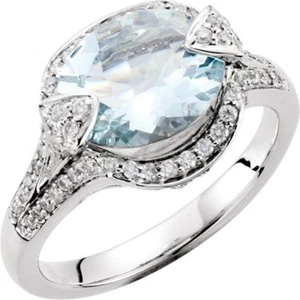 Aquamarine and Natural Diamonds Ring, 14KW Gold, Last One, Closeout $1,102 - Picture 1 of 2
