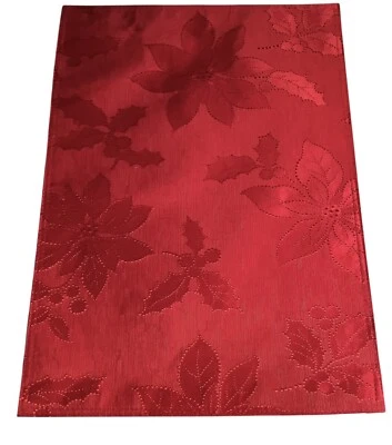 Benson Mills Christmas Red Fabric Placemats Poinsettia And Holly Set Of 2 New - Image 1 of 4