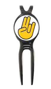 Marcador de pelota de golf emoji con letrero de mano impactante + herramienta de divot de metal negro regalo - Imagen 1 de 3