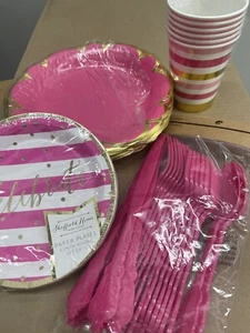 Pink & Gold Tableware, Party Supply Bundle with Cups, Plates & Cutlery. - Picture 1 of 8