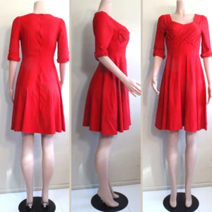 Miusol Dress M Retro 1950s Rockabilly 1/2 Sleeve Zip Ruched Bust Circle Skirt - Picture 1 of 10