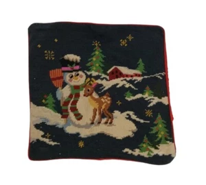 Frosty Rudolph Handarbeit Nadelspitze Wolle Kissenbezug Weihnachten Schnee - Bild 1 von 6