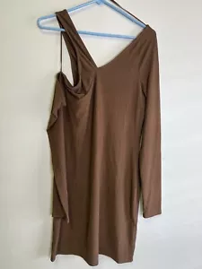 Topshop Women Brown Casual Dress sz US 10 TALL ls (one side cold shoulder) - Picture 1 of 3