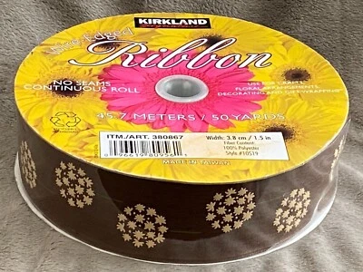 Kirkland Wire Edged Ribbon Autumn Fall Brown Dandelions 1.5 inch 50 yards New - Image 1 of 4