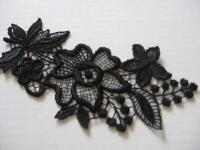 7 PAIR BLACK FLORAL RAYON VENISE APPLIQUE - Image 1 of 2