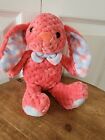 Kellytoy Pink Coral Quilted Plush Bunny Blue White Plaid Bow Ears Feet 7-10" Euc