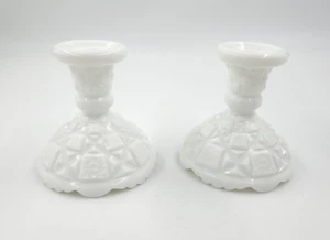 2 Westmoreland Old Quilt White Milk Glass Candle Holders Vintage - Picture 1 of 2