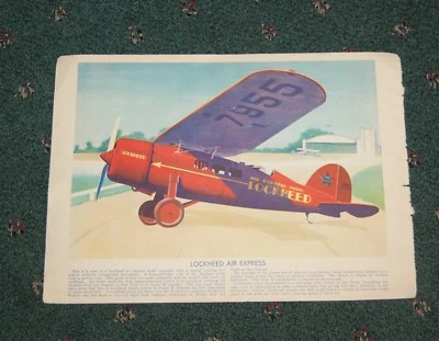 Impresión de avión de aire a color Vitange de la década de 1930 Lockheed Air Express / Sikorsky Amphibian Foto 1 de 2