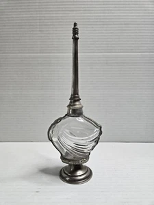 Botella de perfume de agua de rosas marroquí vintage vidrio transparente plata metal tocador estante - Imagen 1 de 5