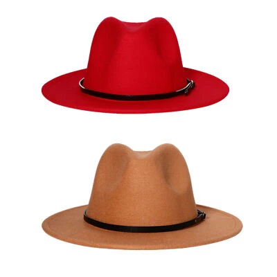 Hombres Mujeres Lana Fedora Sombrero Fieltro Panamá Gorra Jazz Ala Ancha Cinturón Iglesia Vaquero Foto 1 de 4