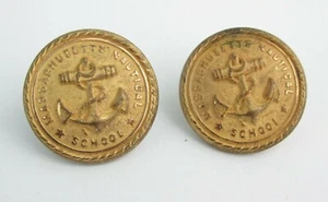 set of 2 Antique Brass D Evans Massachusetts Nautical School Vintage Buttons 1"+ - Picture 1 of 9