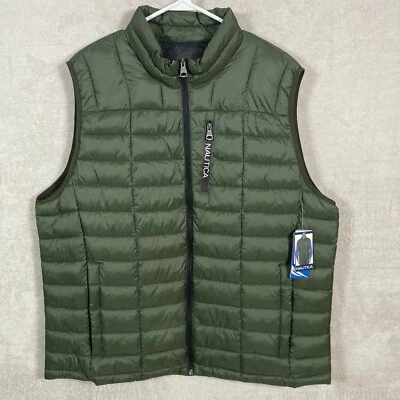 Chaleco acolchado ligero Nautica bolsillo cremallera completa para hombre talla grande XXL verde oscuro NUEVO Foto 1 de 4