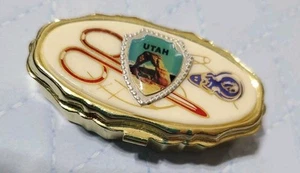 Vintage Utah Sewing Kit Travel Size Souvenir Clasp Tin Trinket Pill Box Full - Picture 1 of 3