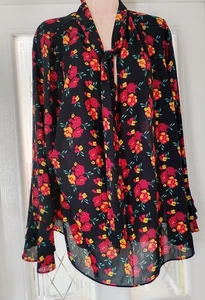 Papaya ladies blouse/top size 20 tie neck black floral BNWOT - Picture 1 of 5