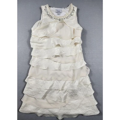 Sleeveless Layered Taffeta Chiffon Swing Dress Rhinestone Detail Womens Size 12P - Image 1 of 4
