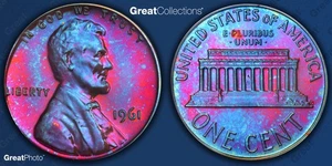 1961 TONED Lincoln Memorial Cent Proof PCGS PR66RB PF 66 RB Toning Coin 1C - Picture 1 of 5