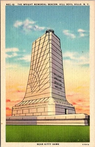 Postal de lino WRIGHT MEMORIAL BEACON Kill Devil Hills, Carolina del Norte Carolina del Norte - Imagen 1 de 2