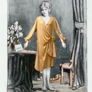 Silk Flapper Drop Waist Deep V Neck Dress 1920s SZ Small *READ Antique Original - Picture 1 of 18