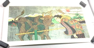 Vintage DOW Nachdruck des verwöhnten Viehs von Japan Wadakin Steer 24" x 12" - Bild 1 von 9