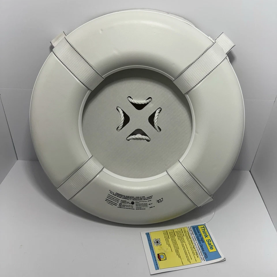 Taylor Made 24" Foam Ring Buoy 361 White w/White Rope New w/Pamphlet Type IV PFD - Image 1 of 4