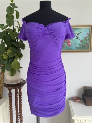 Privy Off the Shoulder Ruched Bustier Bodycon Dress Size L Coquette Sexy Hoco - Image 1 of 4