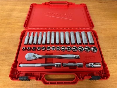 Milwaukee 32 Piece 3/8" Metric Ratchet and Socket Set - 6mm - 19mm - Image 1 of 4
