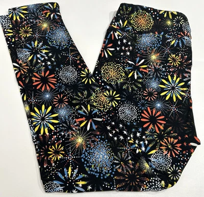 NUEVO CON ETIQUETAS Leggings LuLaRoe TC Negros con Diseño de Fuegos Artificiales-Altos y Curvilíneos 12-18 Foto 1 de 4
