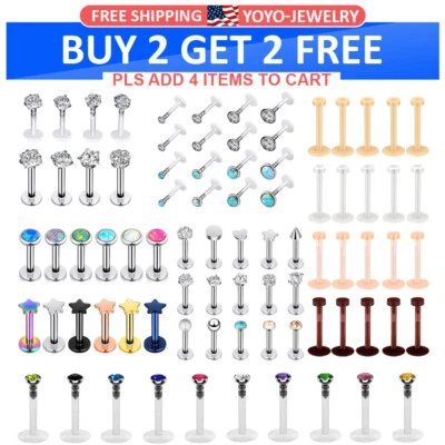 4-24 piezas Labret Stud Acero Inoxidable Monroe Anillos Labiales Retenedor Tragus Pendiente 16G Foto 1 de 4